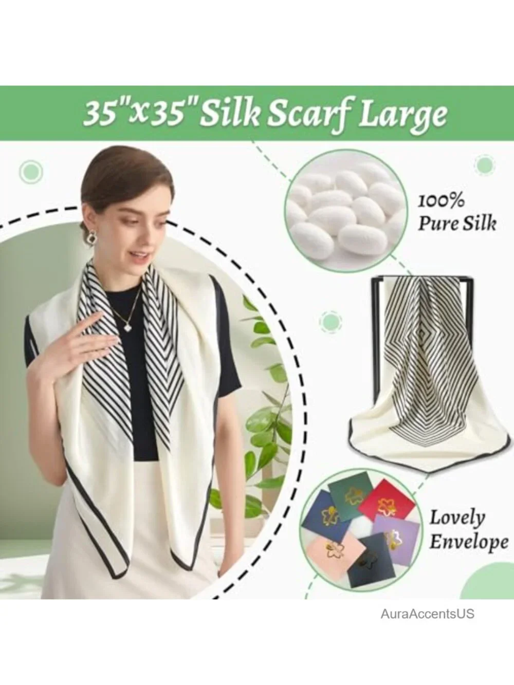 100% Mulberry Silk Square Scarf 35x35 Hair Bandana for Sleeping